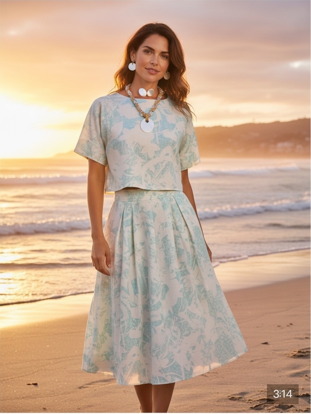Perfect Hawaii Feminine 2 pc Resort Dress - Aqua & White, Full Skirt & Waist Top